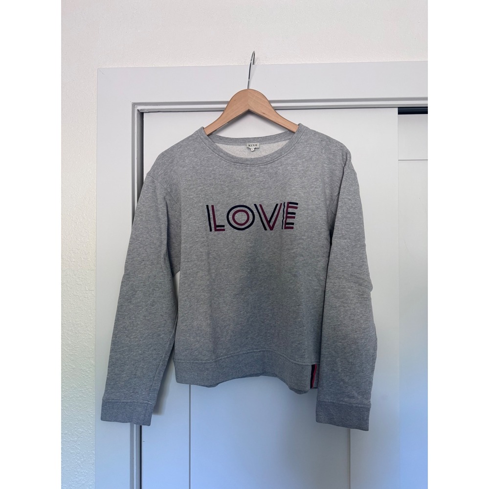 Kule Women Heather Gray LOVE Graphic Cotton French Terry Sweatshirt Size L